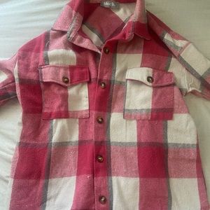 “Blue B” Pink and White Shacket - Size Small
